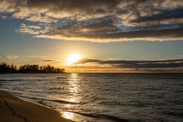 Sunset at Hawaii Polo Oceanfront Trail Rides, Mokuleia, Honolulu, Oahu Hawaii.