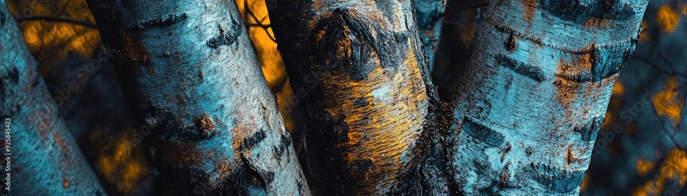 Poster a close-up view of textured tree bark displaying intricate patterns and vibrant colors found in natu