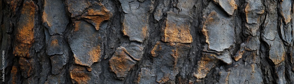 Poster Close-up view of textured tree bark showcasing natural patterns and colors with intricate details.