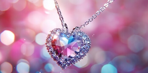  a heart-shaped pink pendant with sparkling crystals