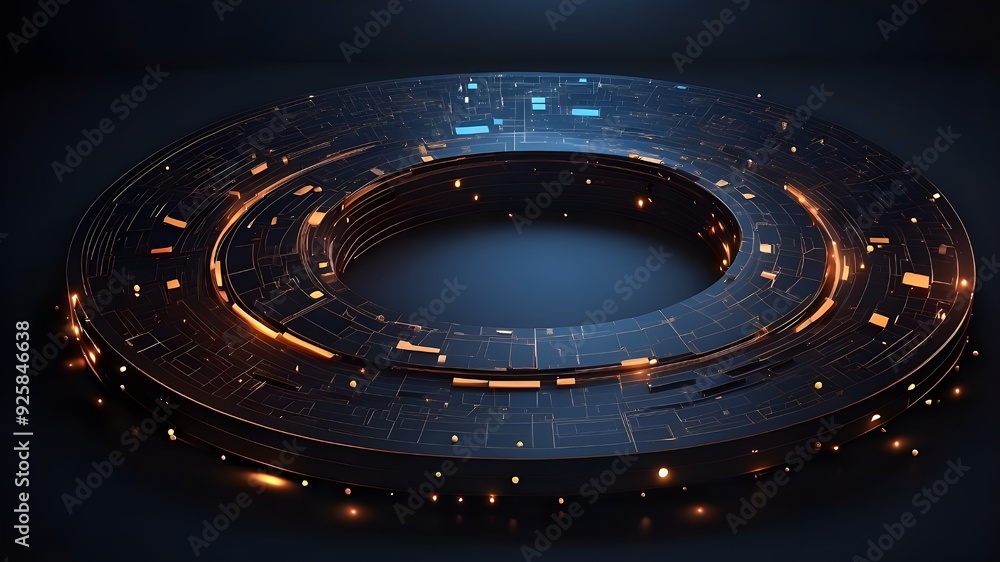 Poster technologically creative circle on a dark background. big data and technological ideas.