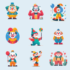 Fototapeta premium set collection cute joker clown circus flat design vector