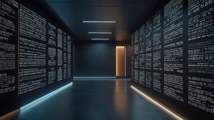 Fototapeta premium long corridor with QR codes that people can scan, 8k,