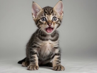A Curious Bengal Kitten with Blue Eyes and Open Mouth