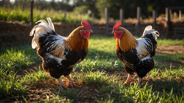 stock photography bantam chickens in a beautiful farm