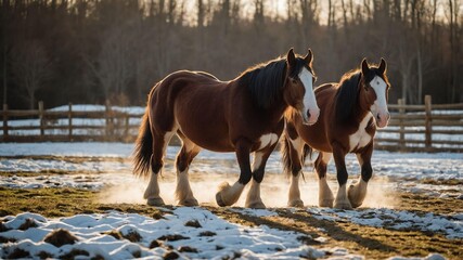 stock photography clydesdale horses in a beautiful farm