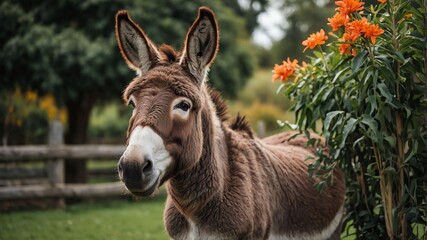 Fototapeta premium stock photography donkey in a beautiful farm