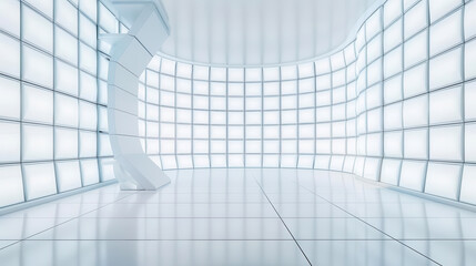 Obraz premium Futuristic interior design featuring sleek white walls and luminous panels. Perfect for modern concepts and creative projects.