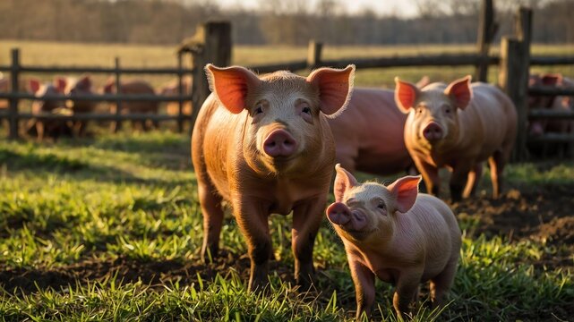 stock photography duroc pigs in a beautiful farm
