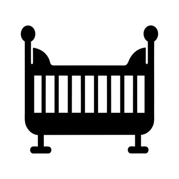 recommend clip art: Black silhouette crib furniture for sleeping child icon and vector illustration