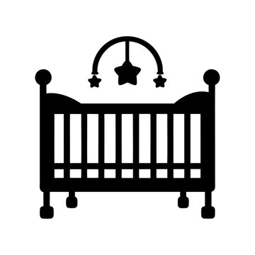 recommend clip art: Black silhouette crib furniture for sleeping child icon and vector illustration