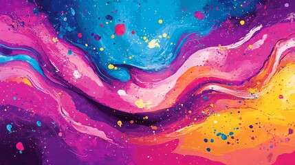 Vibrant abstract painting with flowing colors and splashes of paint