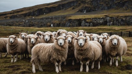Obraz premium stock photography icelandic sheeps in a beautiful farm