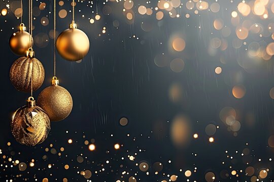 A luxurious design with hanging golden ornaments and twinkling lights along the top edge, providing a sophisticated backdrop for a Christmas sale announcement