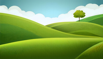 Obraz premium 蓝天白云下连绵的绿色稻田