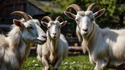 Obraz premium stock photography saanen goats in a beautiful farm