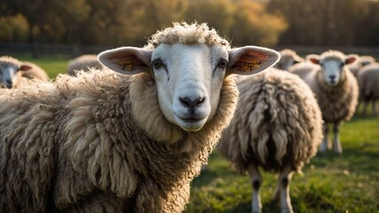 Fototapeta premium stock photography sheep in a beautiful farm