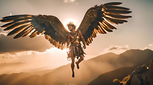 Majestic Wings of Icarus Soaring Toward the Sun. A Greek Mythology Tale