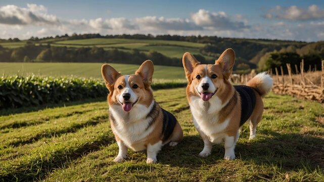 stock photography welsh corgis in a beautiful farm