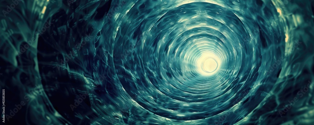 Poster an abstract view of a swirling vortex of water with a bright center, evoking a sense of depth and tr