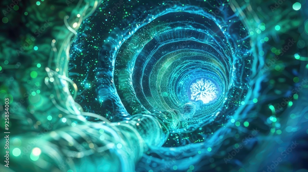 Aufkleber a mesmerizing view of a swirling tunnel filled with vibrant colors and glowing particles, evoking a 