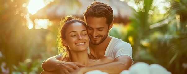 Couple enjoying a couples massage in a chic, luxury resort, Selfcare, romantic vacation trend