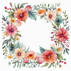 Floral Bouquet Ornament Frame Background with Watercolor in Cartoon Style - 1