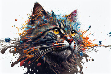 Charming Splash Art of a Cat for T-Shirts Stunning and Colorful Cat Design Perfect for Unique and Artistic Apparel