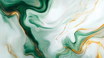 Abstract green and gold marbled design with smooth flowing textures