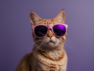 Orange Tabby Cat Wearing Pink Sunglasses
