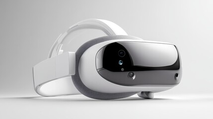 Modern white VR headset on plain background