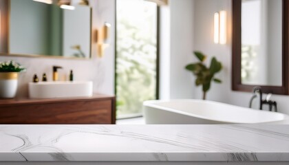 Luxurious Simplicity: Marble Countertop in a Blurred Bathroom