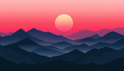 Fototapeta premium Ethereal Winter Wonderland: AI-Generated 4K Minimalist Landscape featuring Misty Mountains, Serene Ocean, and Dreamy Sunrise. Enchanting Flat Art Design for 2025 Seasonal UI, Festive Posters, and Webp