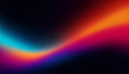 Obraz premium Grainy gradient background, orange blue magenta pink abstract glowing color flow wave black dark background