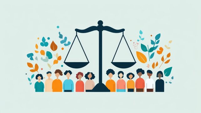 Diverse community and justice scale illustration