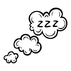 Sleeping clouds in the night sky hand drawn doodle. Time to sleep. Vector outline line art illustration.