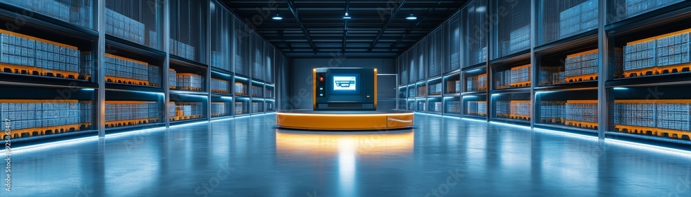 Poster modern data center with server racks