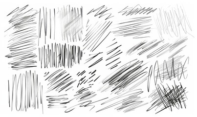 Set of black scribbled grunge lines on white background, modern design elements