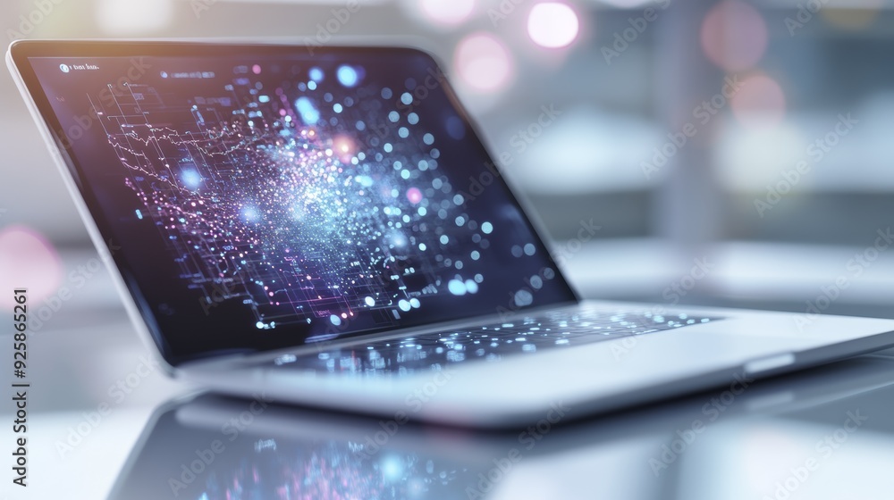 Aufkleber laptop screen with data visualization and bokeh lights