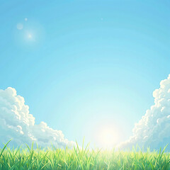 Countryside landscape with bright blue sky and green grass