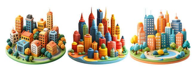Fototapeta premium Vibrant Miniature Urban Landscapes Isolated on Transparent Background
