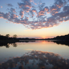 Fototapeta premium Serene lake at sunset with colorful clouds