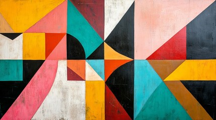 Fototapeta premium Colorful abstract geometric mural in an urban setting during daylight
