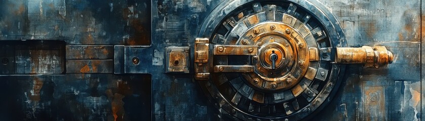 Naklejka premium Vault door with intricate locks, ultimate security for wealth, watercolor style
