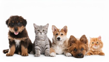 Obraz premium Group of cute pets on white background. Banner design