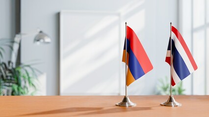 FLAGS OF ARMENIA AND THAILAND  ON TABLE