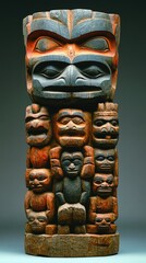 Traditional totem pole standing in modern interior design