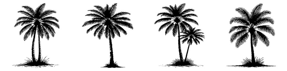 Palm tree. Black and white illustration. Logo design for use in graphics. T-shirt print, tattoo design.