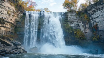 Obraz premium Majestic Waterfall in Autumn
