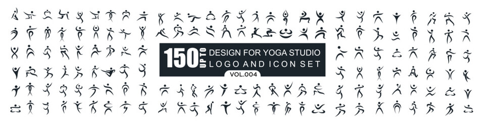 Abstract people logo design. sports, Gym ,fitness, running trainer icon set vector illustration